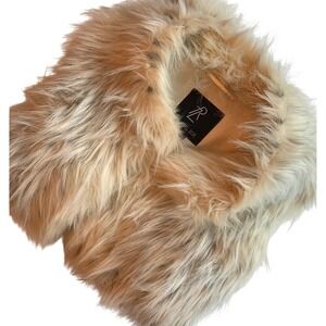 Rachel Zoe Women Faux Fur Vest Ivory Cream Shaggy Open Front Sleeveless Jacket L